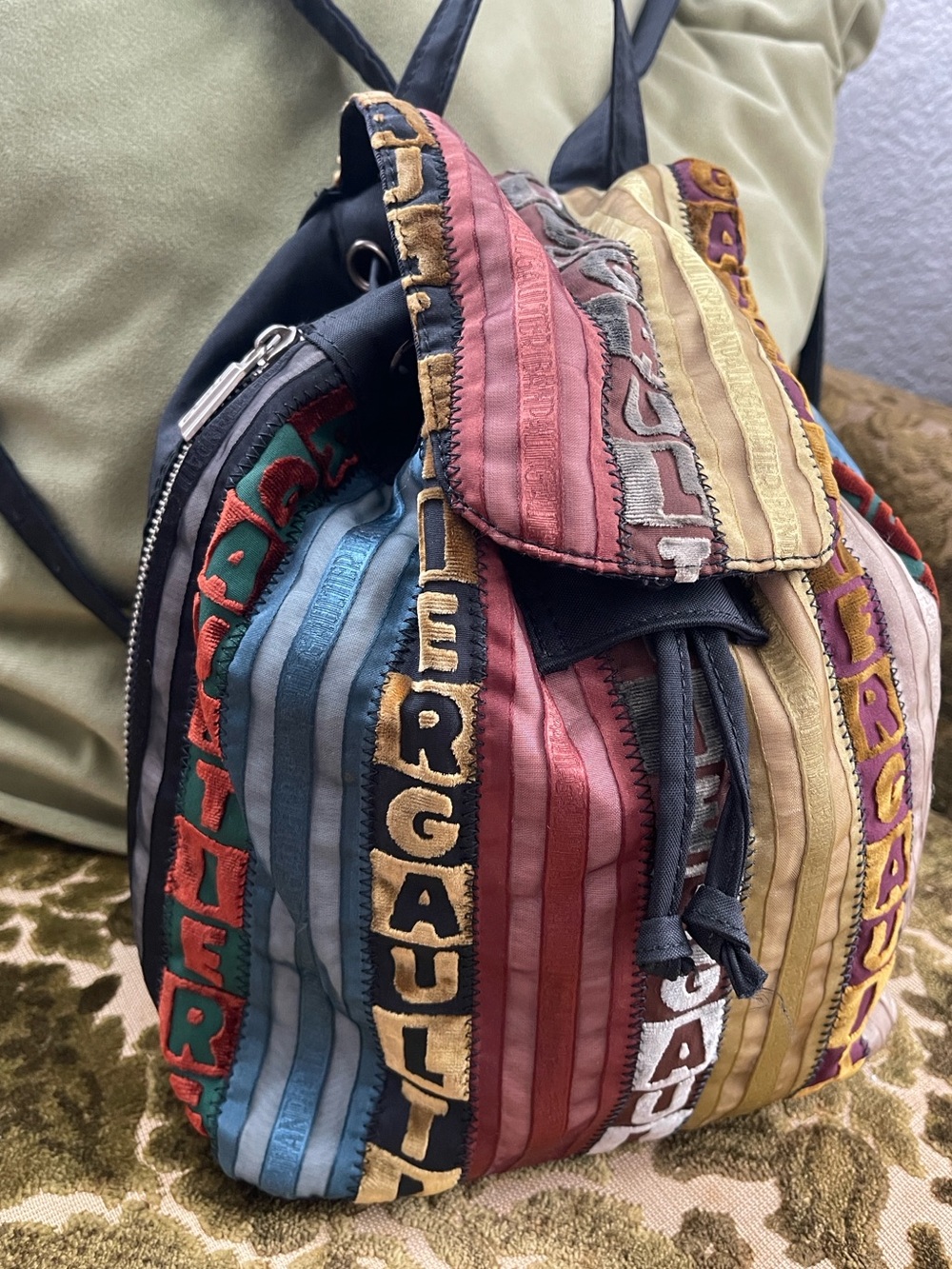 RARE Jean Paul Gaultier Multicolor Velvet Lettering Mini Backpack - Picture 3 of 11